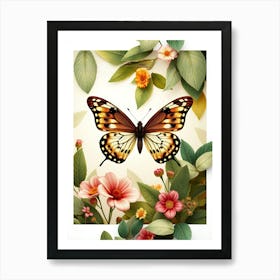 Butterfly And Flowers 6 Art Print