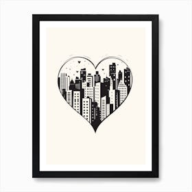 Simple City Skyline Linework Heart 2 Art Print