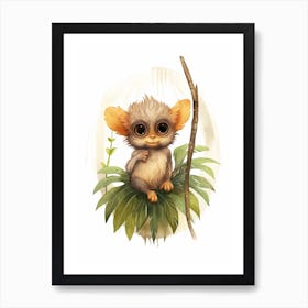 Watercolour Jungle Animal Baby Tarsier 1 Art Print