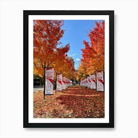 An Autumnal Scene Rich In Fall Foliage Utilizing A Vibrant Red And Orange Color Palette Showcasin 1 Art Print