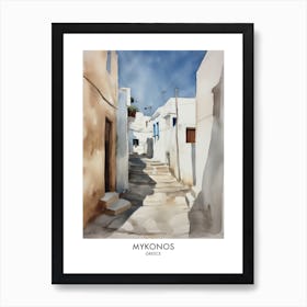 Mykonos Greece Watercolour Travel Poster Art Print