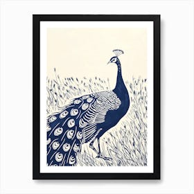 Peacock Walking In The Grass Linocut Inspired 2 Art Print