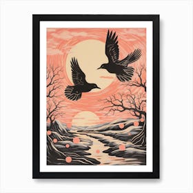 Vintage Japanese Inspired Bird Print Blackbird 3 Art Print