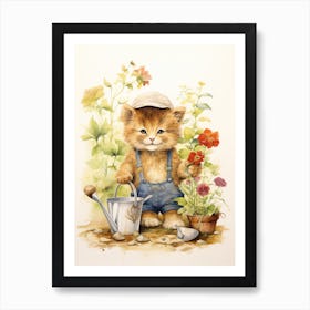 Gardening Watercolour Lion Art Painting 2 Art Print