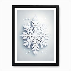 White, Snowflakes, Retro Drawing 3 Art Print