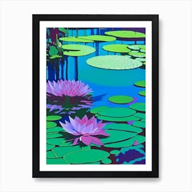 Water Lilies Waterscape Colourful Pop Art 1 Art Print