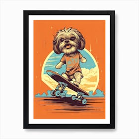 Shih Tzu Dog Skateboarding Illustration 3 Art Print