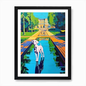 A Painting Of A Dog In Versailles Gardens, France In The Style Of Pop Art 02 Art Print