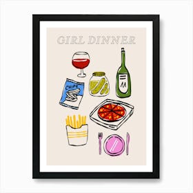 Girl Dinner - Colourful Food Art Print