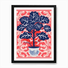 Pink And Red Plant Illustration Fiddle Leaf Fig 4 Art Print