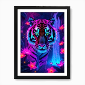 Tiger In The Jungle - Vivid Neon Art Print