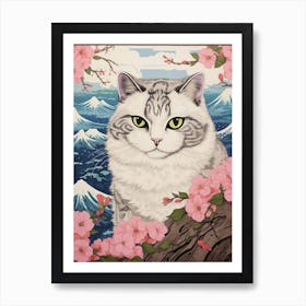 Cat Animal Drawing In The Style Of Ukiyo E 4 Art Print