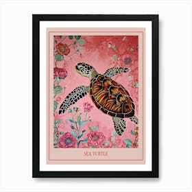 Floral Animal Painting Sea Turtle 4 Poster Art Print