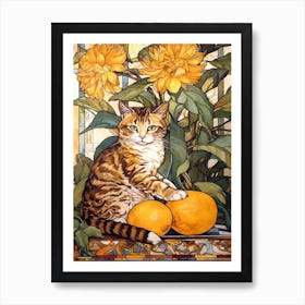 Sunflower With A Cat 3 Art Nouveau Style Art Print