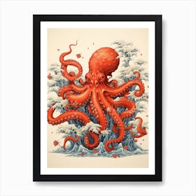 Octopus Animal Drawing In The Style Of Ukiyo E 4 Art Print