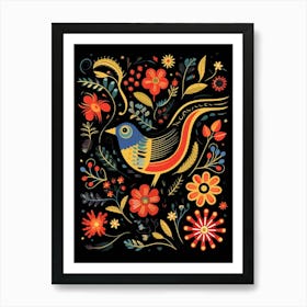 Folk Bird Illustration Blackbird 2 Art Print