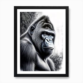 Gorilla With Graffiti Background Gorillas Greyscale Sketch 1 Art Print