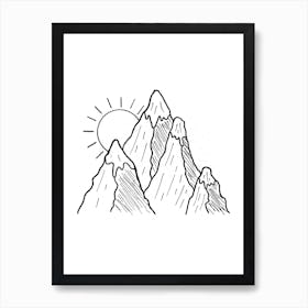 Snowy Mountains Line Art Print