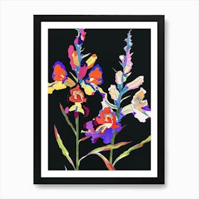 Neon Flowers On Black Snapdragon 3 Art Print