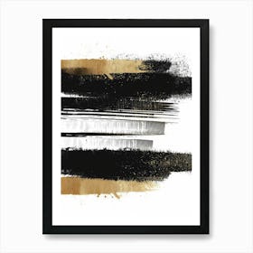 Black And Gold Brush Strokes 16 Art Print