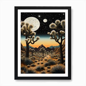 Joshua Tree At Night In Gold And Black (2) Art Print