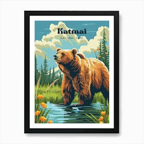 Katmai National Park Bears Art Illustration Art Print