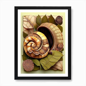 Brown Garden Snail Patchwork Art Print