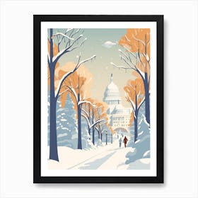 Vintage Winter Travel Illustration Washington Dc Usa 3 Art Print