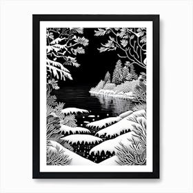 Water, Snowflakes, Linocut 1 Art Print