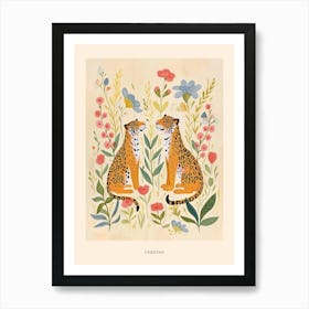 Folksy Floral Animal Drawing Cheetah 3 Poster Art Print