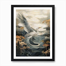 Crane 2 Gold Detail Painting Art Print