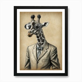 Giraffe In Suit Art Print