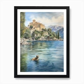 Painting Of A Dog In Isola Bella, Italy In The Style Of Watercolour 01 Art Print