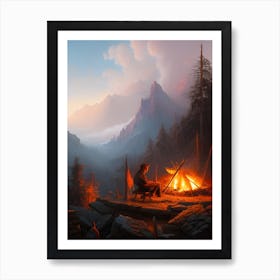 Wanderlust: A Cozy Night By The Campfire Digital Ai Art Art Print