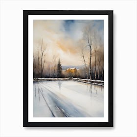 Rustic Winter Skating Rink Painting (30) Art Print
