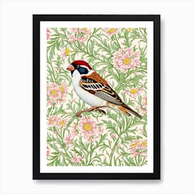 House Sparrow 2 William Morris Style Bird Art Print