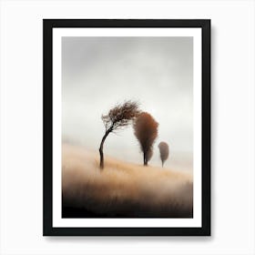 Three Trees In The Fog Art Print