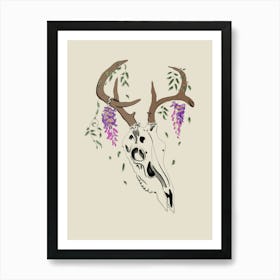 Deer Skull With Wisteria Art Print