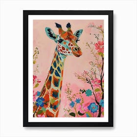 Floral Animal Painting Giraffe 3 Art Print