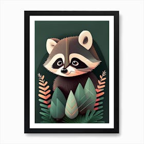 Curious Forest Raccoon With Plants Art Print