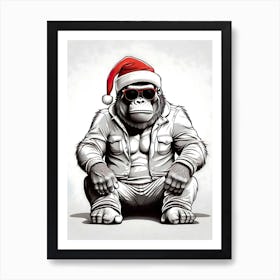 King Kong Christmas Hat Art Print