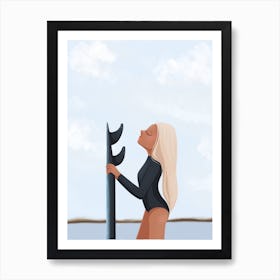 Surf Girl With Background Art Print