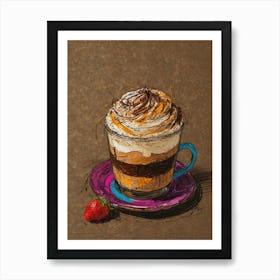 Coffee Cup With Whipped Cream And Strawberry Art Print