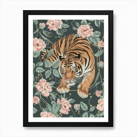 Tiger Botanical Print Floral Green Maximalist Art Print