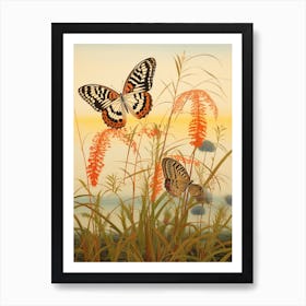Butterflies In The Grass Japanese Style Painting 3 Art Print
