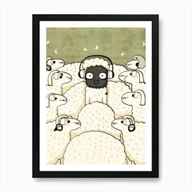 Sheep With Headphones 5 Art Print