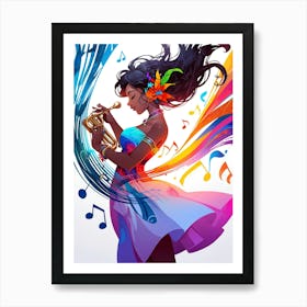 Jazz Girl With Trumpet Art Print