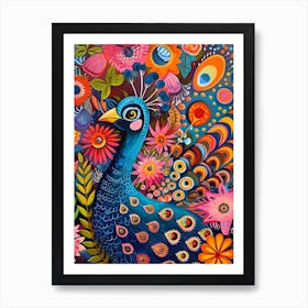 Kitsch Colourful Peacock 1 Art Print