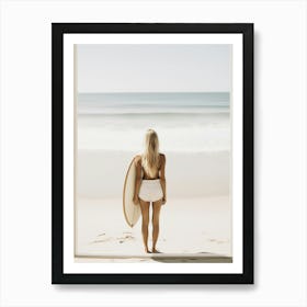 Surfer Girl Holding Surfboard Art Print