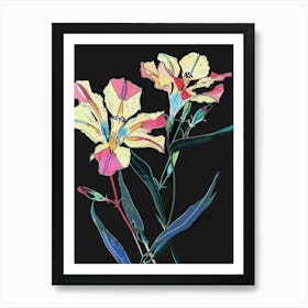 Neon Flowers On Black Lisianthus 4 Art Print